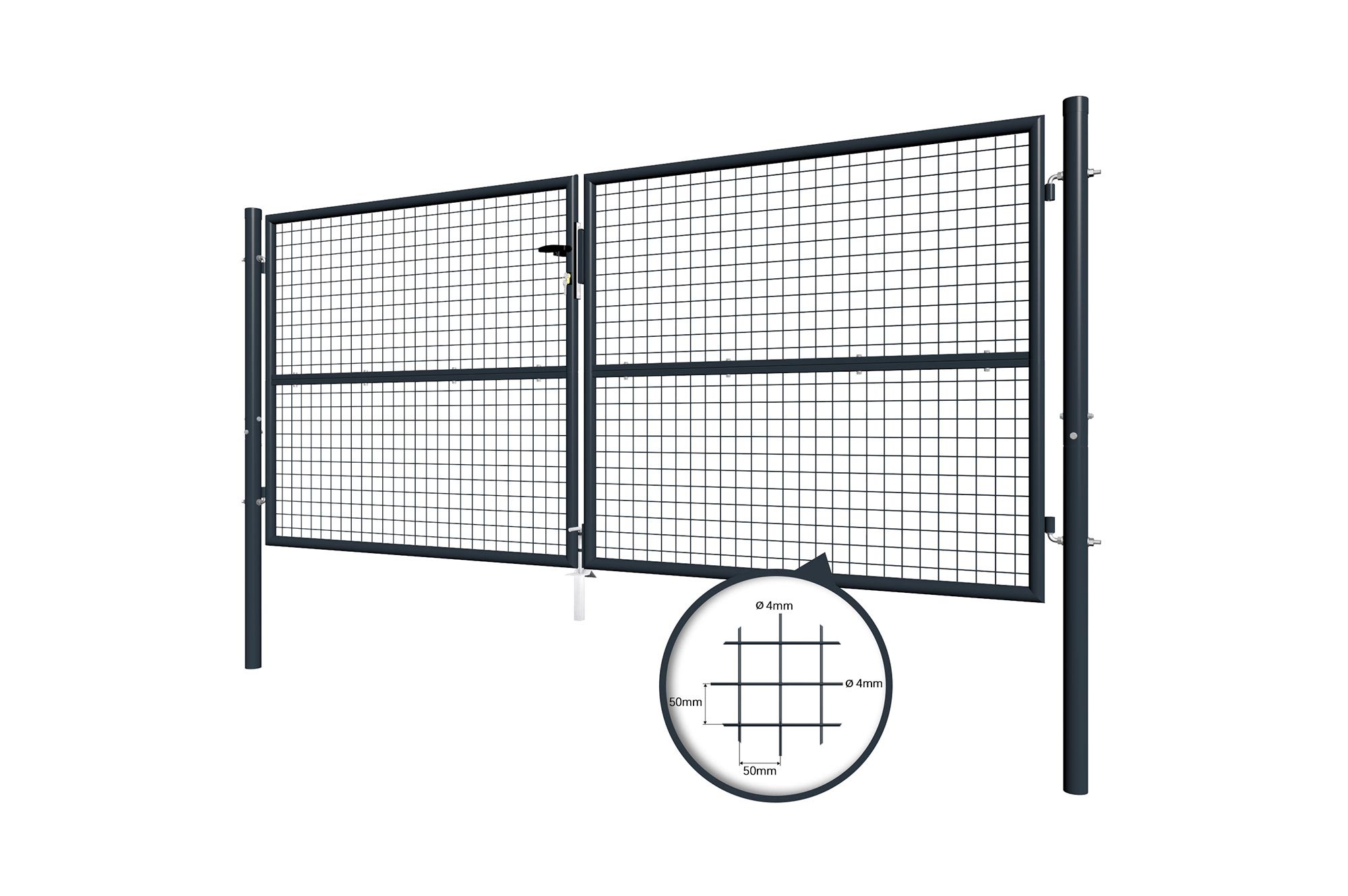 Portail battant grillagé 3m OLGA H.130cm Gris - 6