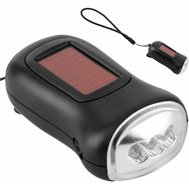 Lampe De Poche à Dynamo + Solaire – Manivelle, 800 Lumens, Batterie 1200mAh – Rechargeable Sans USB – Pour Camping, Randonnée, Urgence