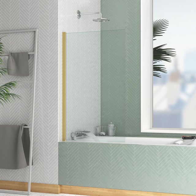 Pare baignoire Rabattable 70x120cm - Profilé finition Or Doré Brossé - Verre Trempé 4mm - ELEMENTARY