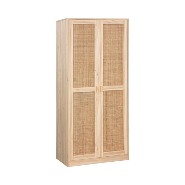 Armoire dressing cannage et effet bois. 2 portes avec penderie et rangements CAMARGUE