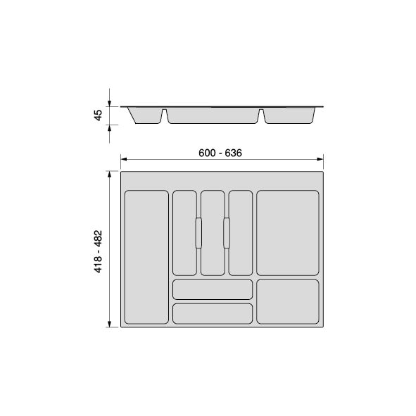 Emuca Range-couverts Optima pour tiroir universel, module 700mm, Plastique, Gris antracite - 4