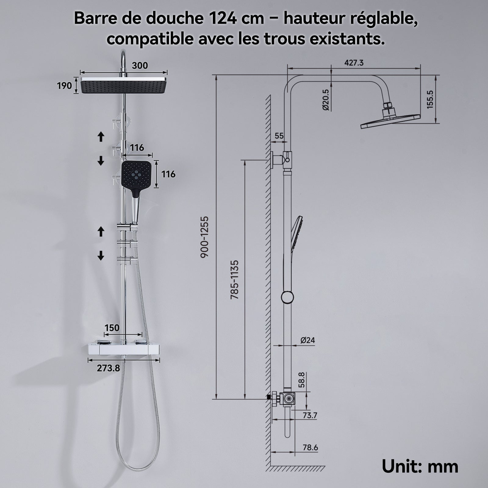 Auralum max Colonne de Douche avec Mitigeur Thermostatique, Système de Douche avec Robinetterie en laiton,Douchette à Main avec 3Jets,Chromé - 6