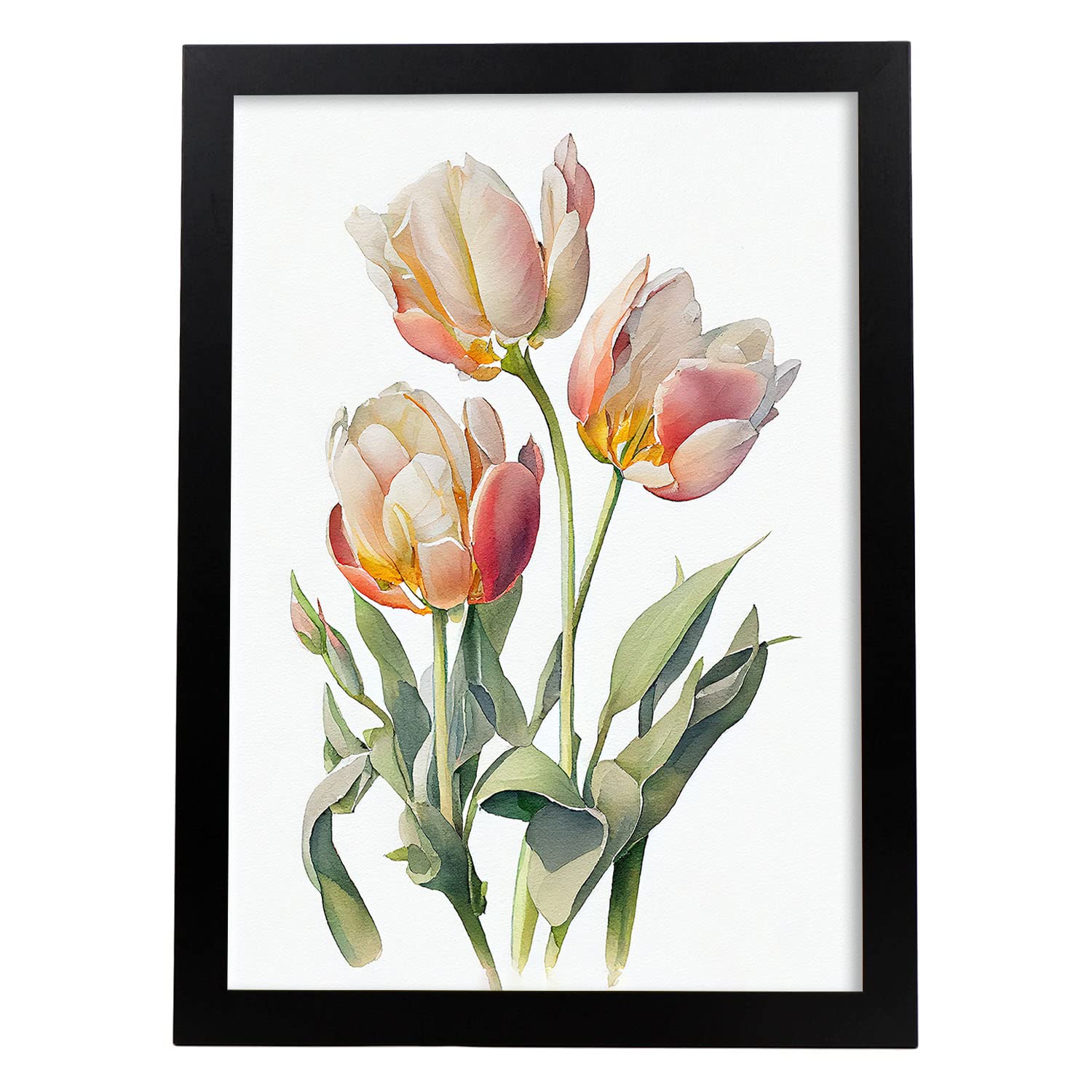 Nacnic poster de tulipa estilo nórdico ilustraciones de botánica con flores y plantas en acuarela diseño moderno y modelo 2 a3 con marco negro
