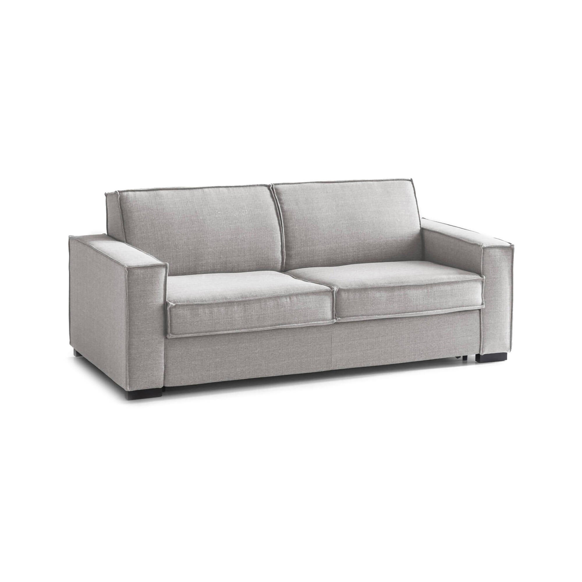Sofá cama 2 plazas samantha, sofá de salón con apertura giratoria, tejido acolchado con apoyabrazos finos, 100% made in italy, 160x95h90 cm, gris