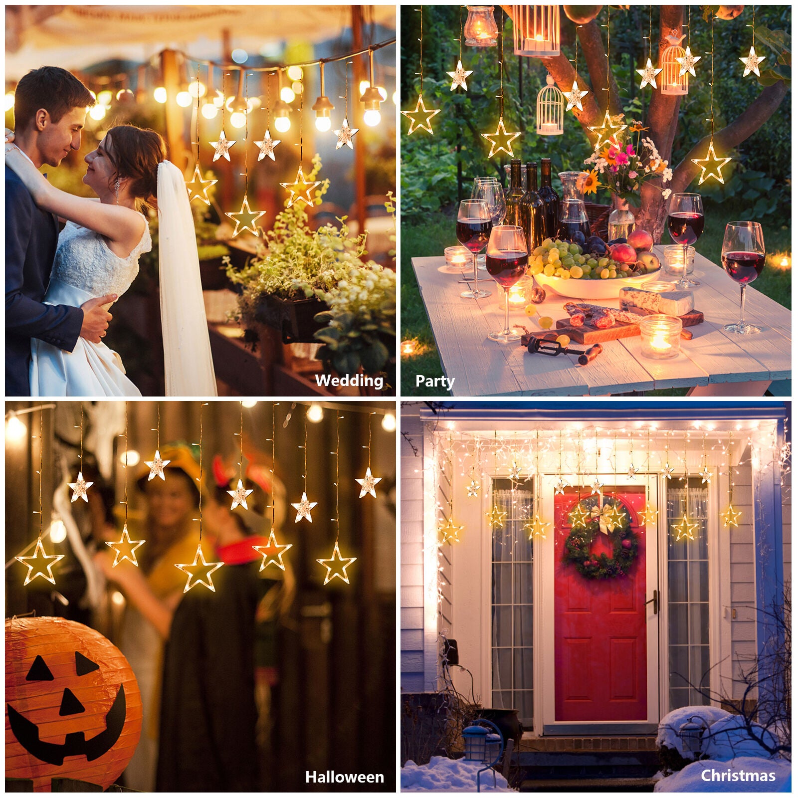 138 LED Guirlandes lumineuses Étoiles Rideau Lumineux Intérieur/Extérieur 8 Modes rideaux elumières décoratives de jardin plein air Noël Fête - 3