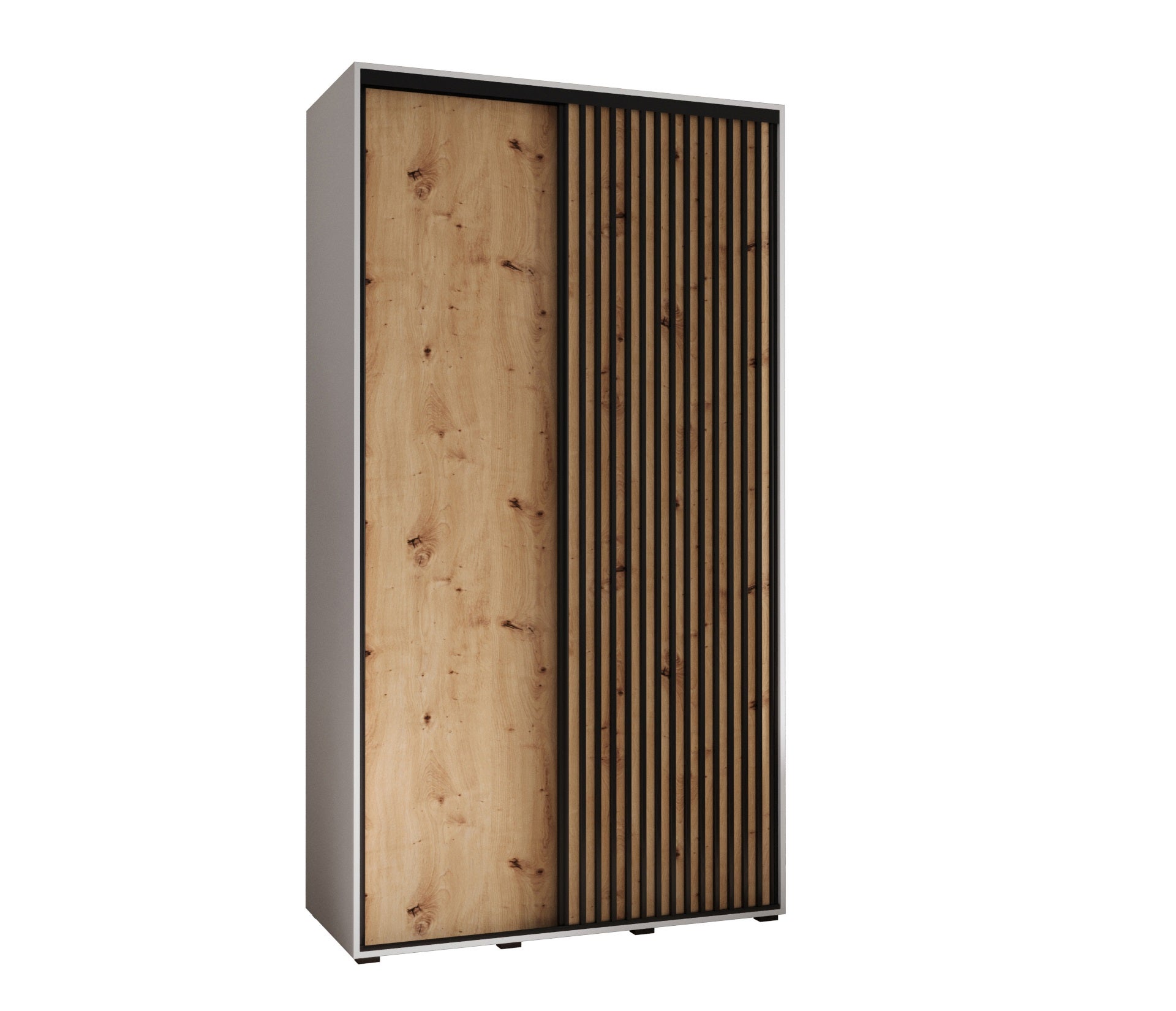 Szafa przesuwna wysoka Lanko 1 140 x 45 x 235,2 cm biały + artisan + lamele czarny - Abiks Meble