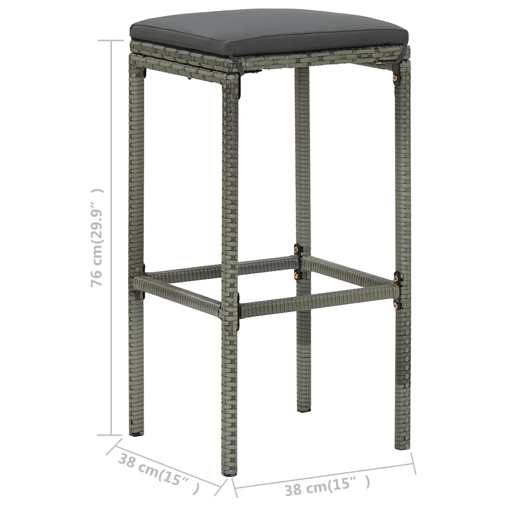 Tabourets de bar avec coussins 3 pcs Gris Résine tressée - 8