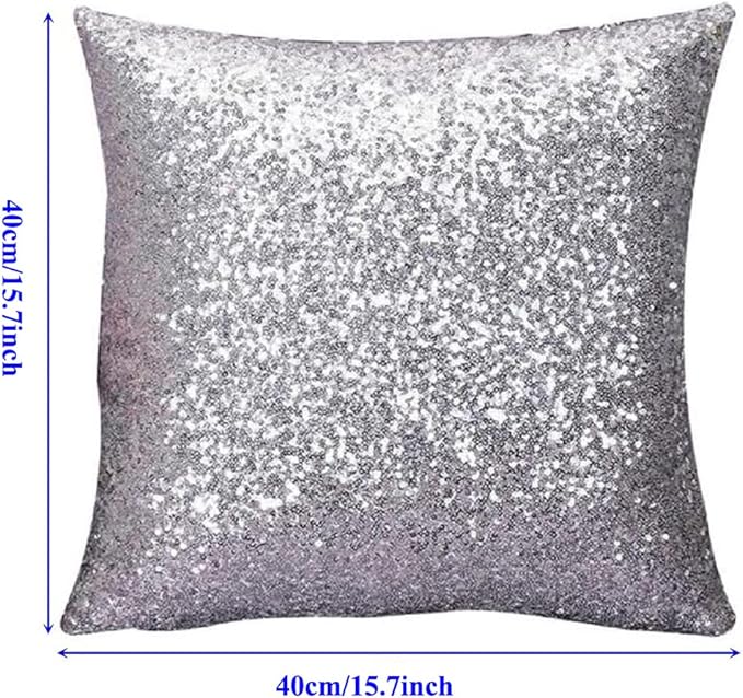 Housse de Coussin Gris Argenté 40x40cm, Paillettes et Élégance pour Canapé et Décoration Maison - Ensemble de 2 - 4