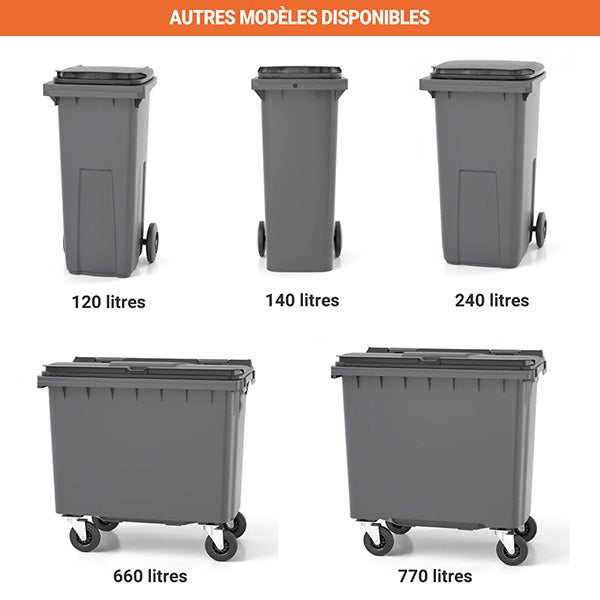 Contenitore per rifiuti da 360 litri con maniglia anteriore - Colore del coperchio Grigio antracite - 620 x 850 x 1095 mm - 210006GAGA - 4