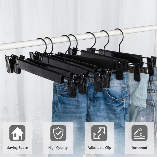 Set di 10 Grucce per Pantaloni, Grucce Porta-Gonne, con 2 Pinze antiscivolo e regolabili, per Pantaloni Appesi, Calzini, Gonne - Nero | Leroy Merlin Set di 10 Grucce per Pantaloni, Grucce Porta-Gonne, con 2 Pinze antiscivolo e regolabili, per Pantaloni Appesi, Calzini, Gonne - Nero | Leroy Merlin
