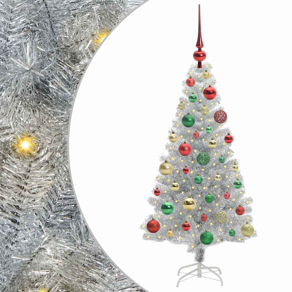Choinka z 150 diodami LED z podstawą Srebrny 120 cm PET