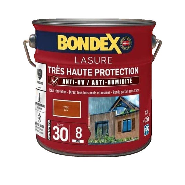 lasure pour bois trés haute protection 8 ans teck 2,5L Bondex