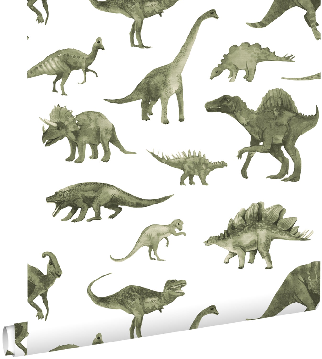 Tapeta dinozaury ciemnej zieleni - 50 x 900 cm - ESTAHOME