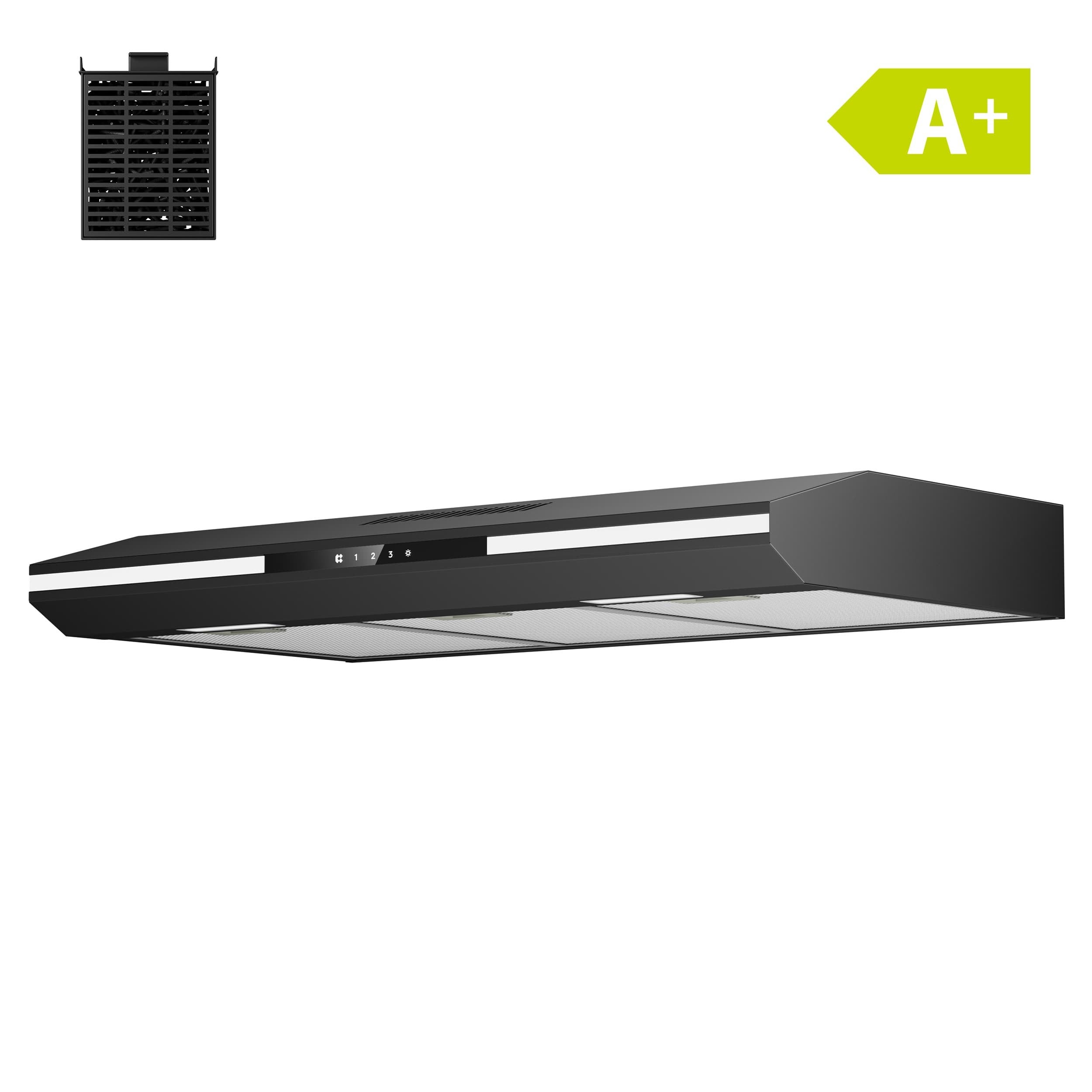 Ciarra campana casquete 90cm 300m³/h clase a+ 3 velocidades control táctil led display recirculación y evacuación negra cd90921b