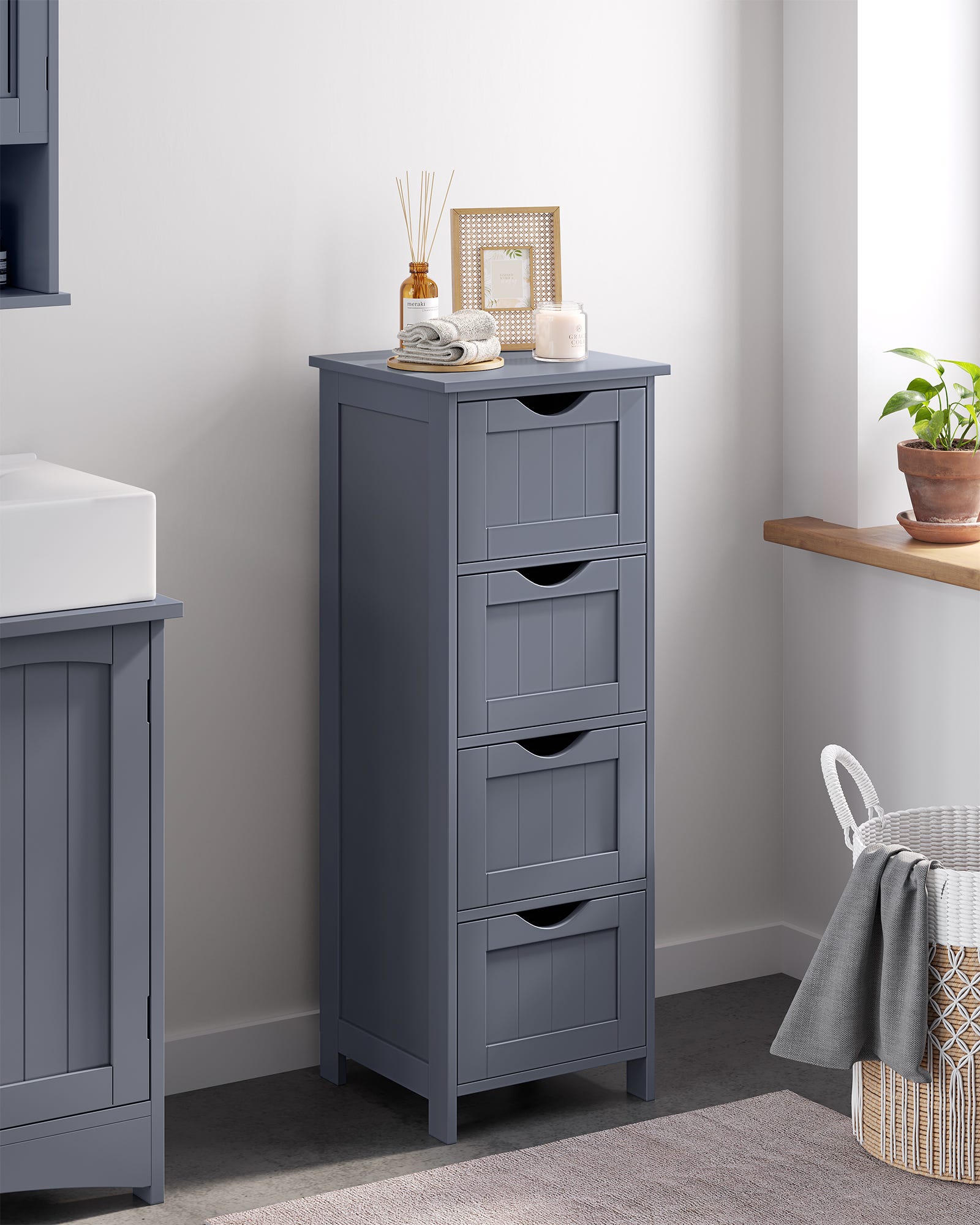 Armoire De Salle De Bain Avec 4 Tiroirs Commode 30 X 30 X 82 Cm Gris Armoire de salle de bain avec 4 tiroirs commode 30 x 30 x 82 cm gris