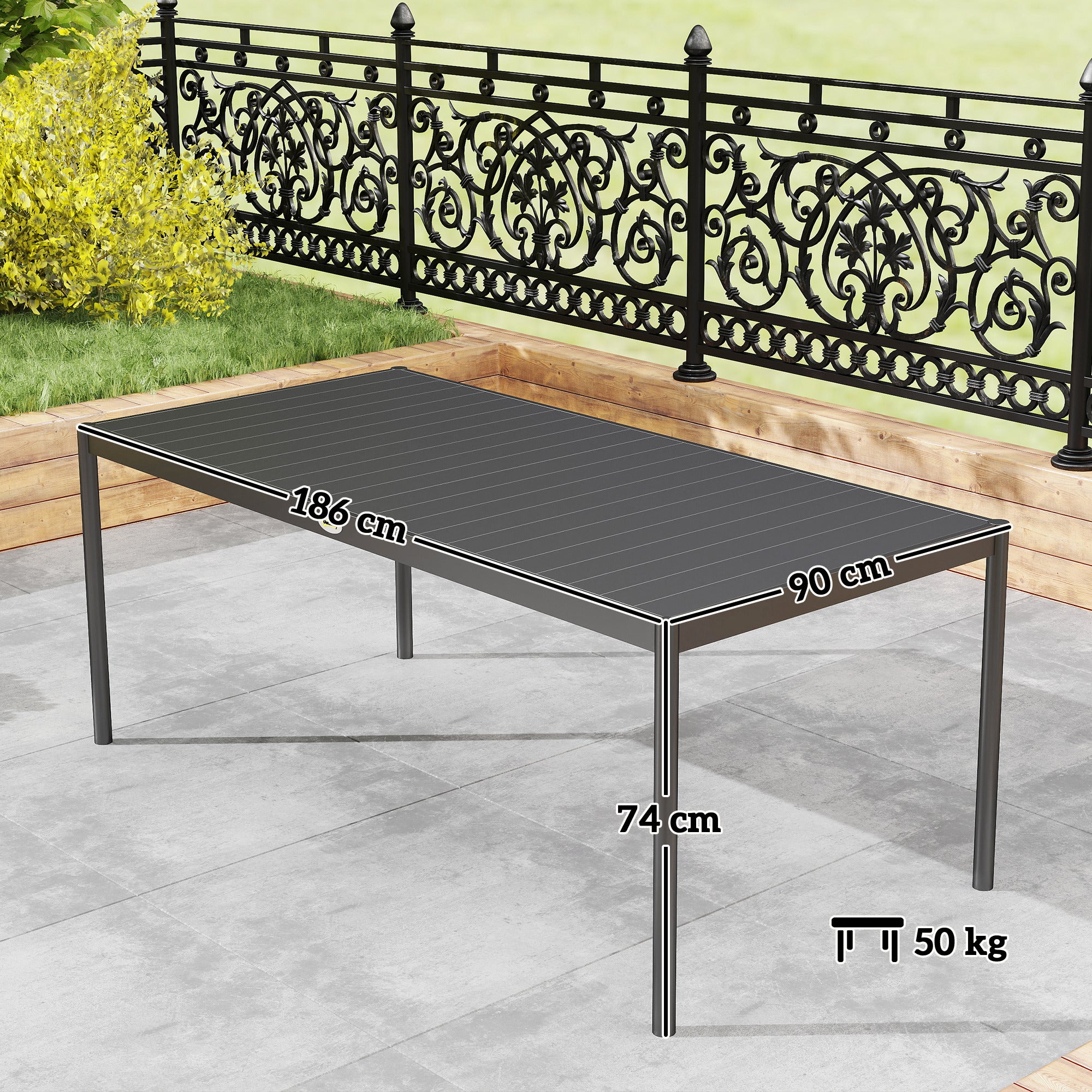 Table à manger de jardin rectangulaire en Acier Gris 8 places - 3
