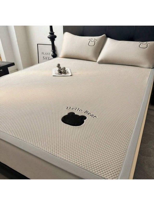 Drap de lit en soie glacée marron, broderie, doux, lavable en machine, 1 drap et 2 taies d'oreiller, 90 x 200 cm