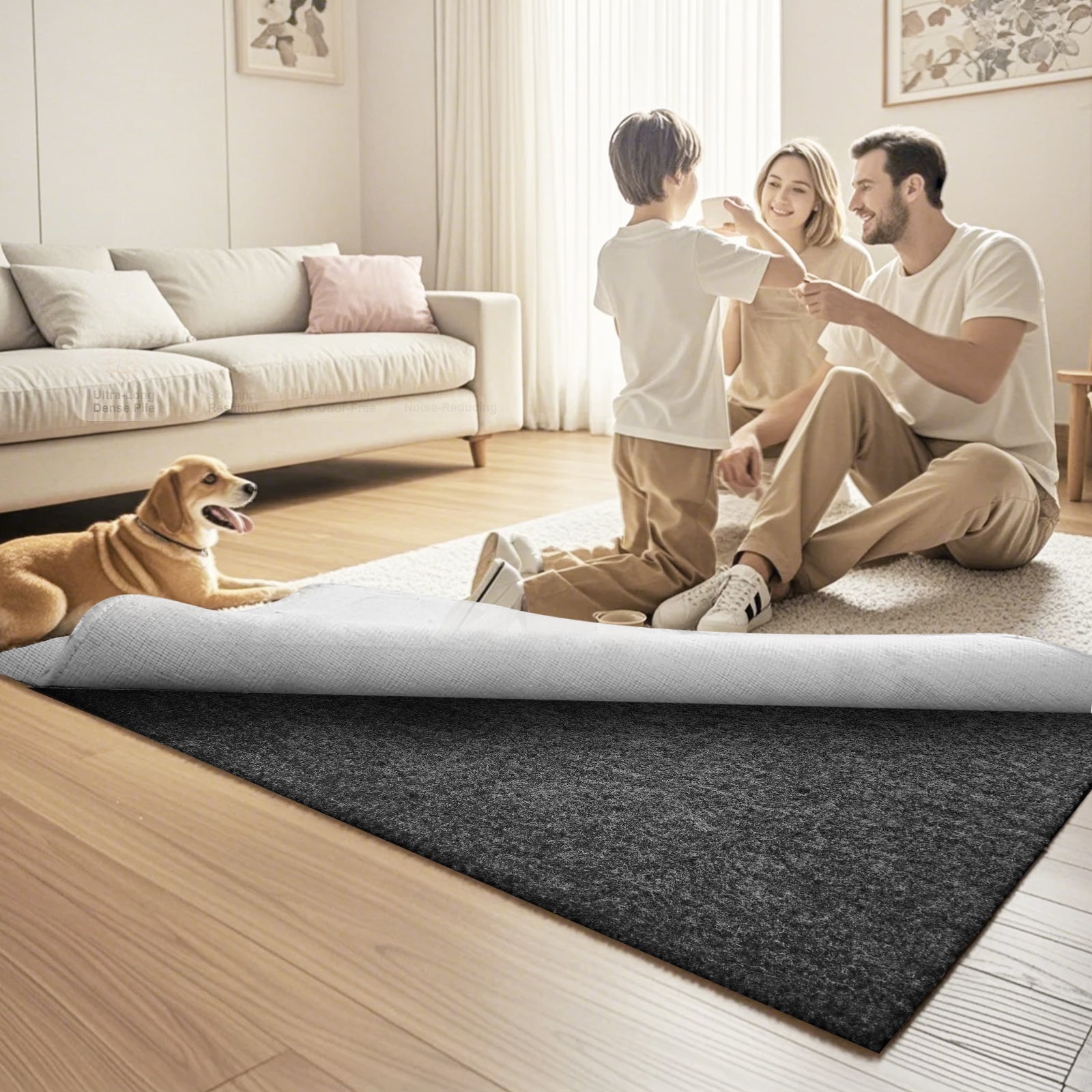 Tapis antidérapant,VEVOR 25 x 94,5 pouces,protecteur de tapis en caoutchouc,0,24 pouce d'épaisseur Tapis antidérapant en feutre double face,1-2㎡ - 8