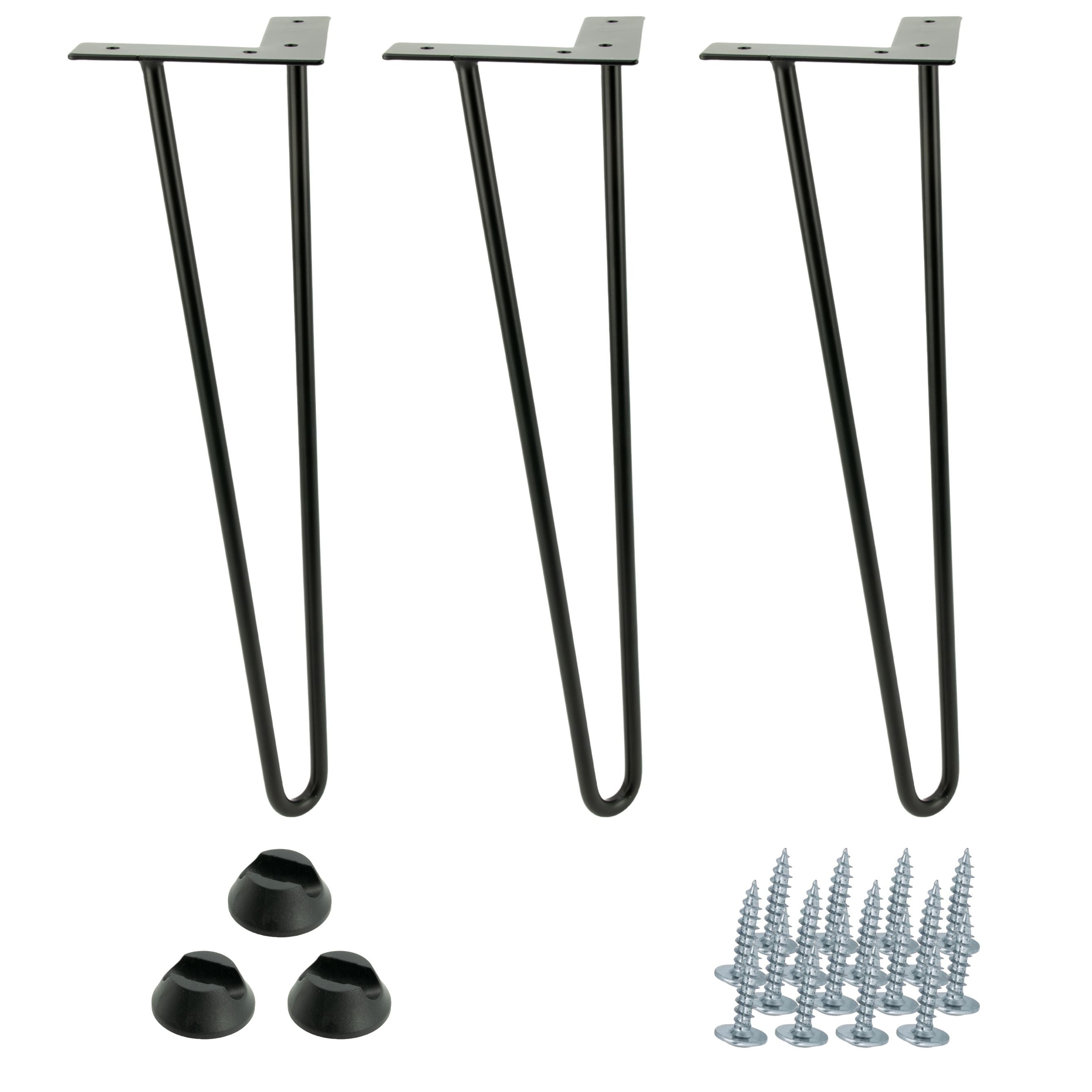 Zestaw 3 nóżek meblowych typu Hairpin, wysokość 41 cm, 2 pręty, kolor czarny