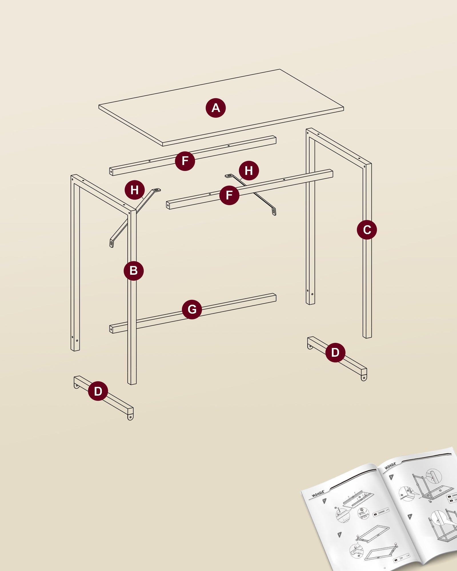 Bureau, pour Bureau, Chambre, 50 x 100 x 76 cm, Style Moderne, Cadre en Métal, Couleur Chêne Naturel et Blanc Perle - 6