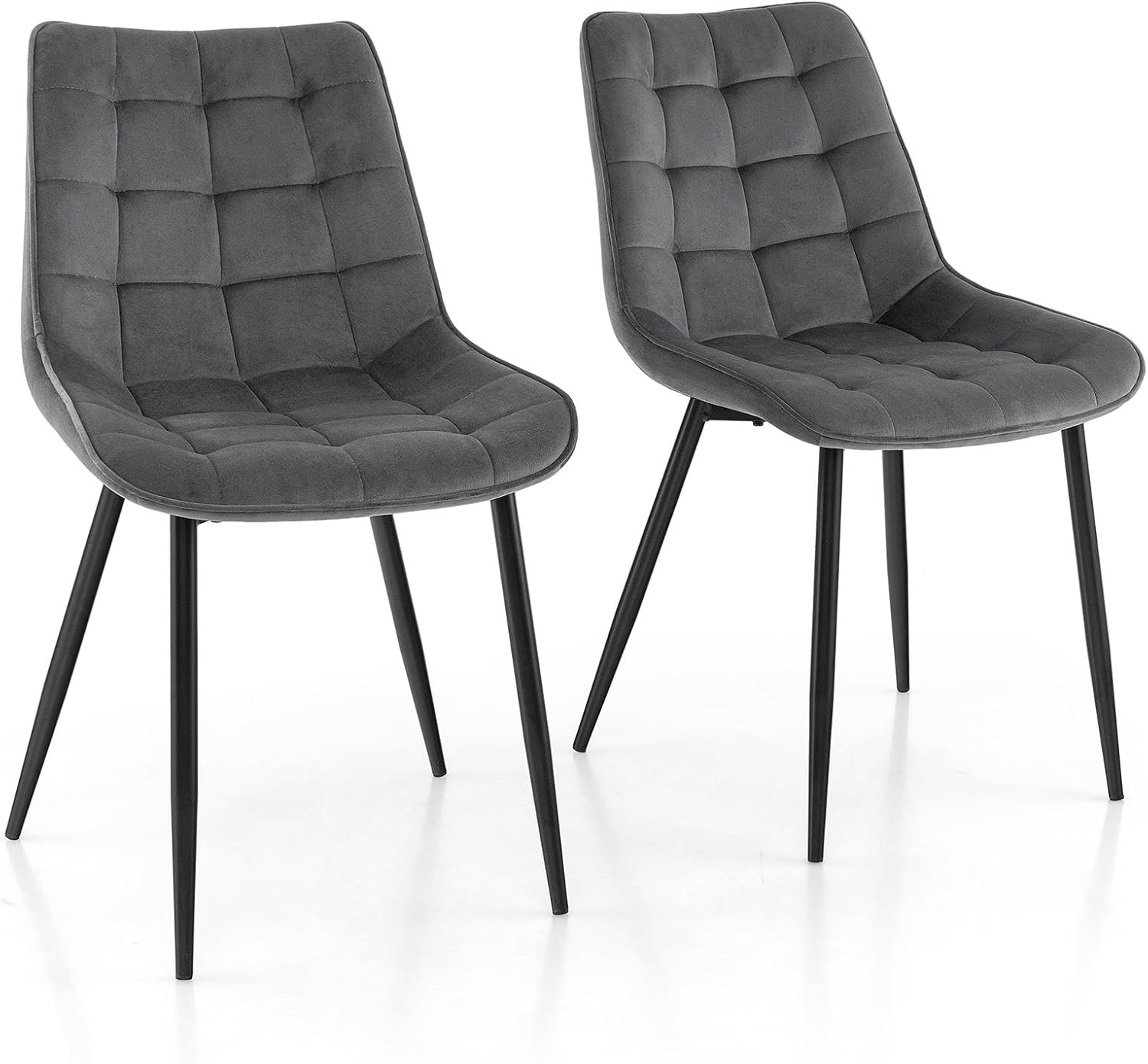 Juego de 2 sillas de comedor, sillas de cocina acolchadas, sillas de salón con marco de metal y asiento de terciopelo, soporta hasta 150 kg, gris