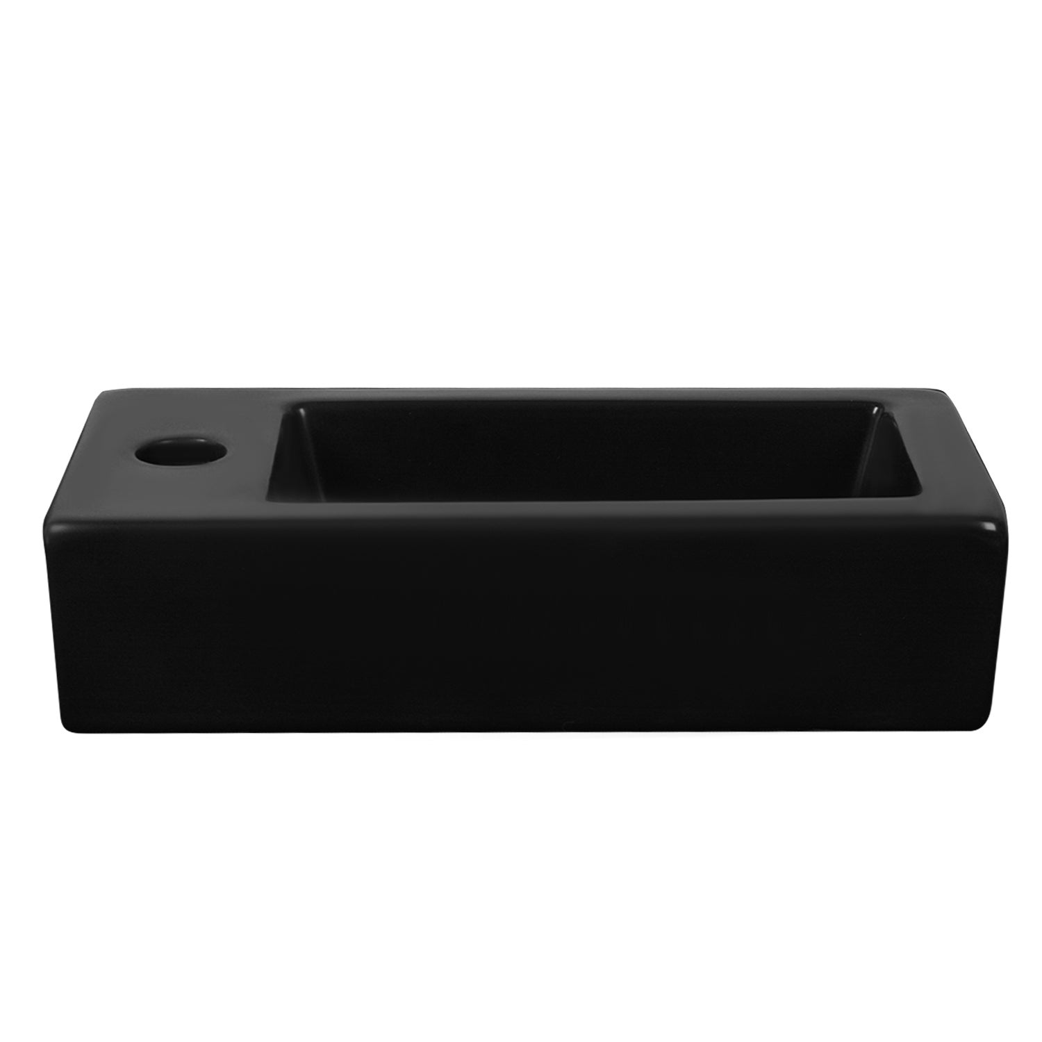 Vasque Lave Main Mini Meuble Vasque Rectangulaire Noir Mat en Céramique pour Petit Espace (Main Gauche) - DeerValley - 9