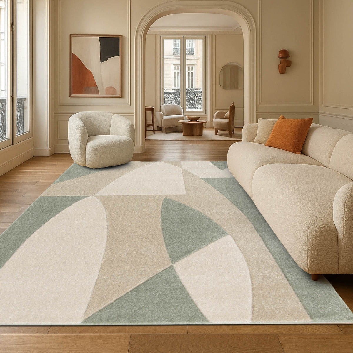 Tappeto morbido a rilievo geometrico astratto beige 160x230 - 2