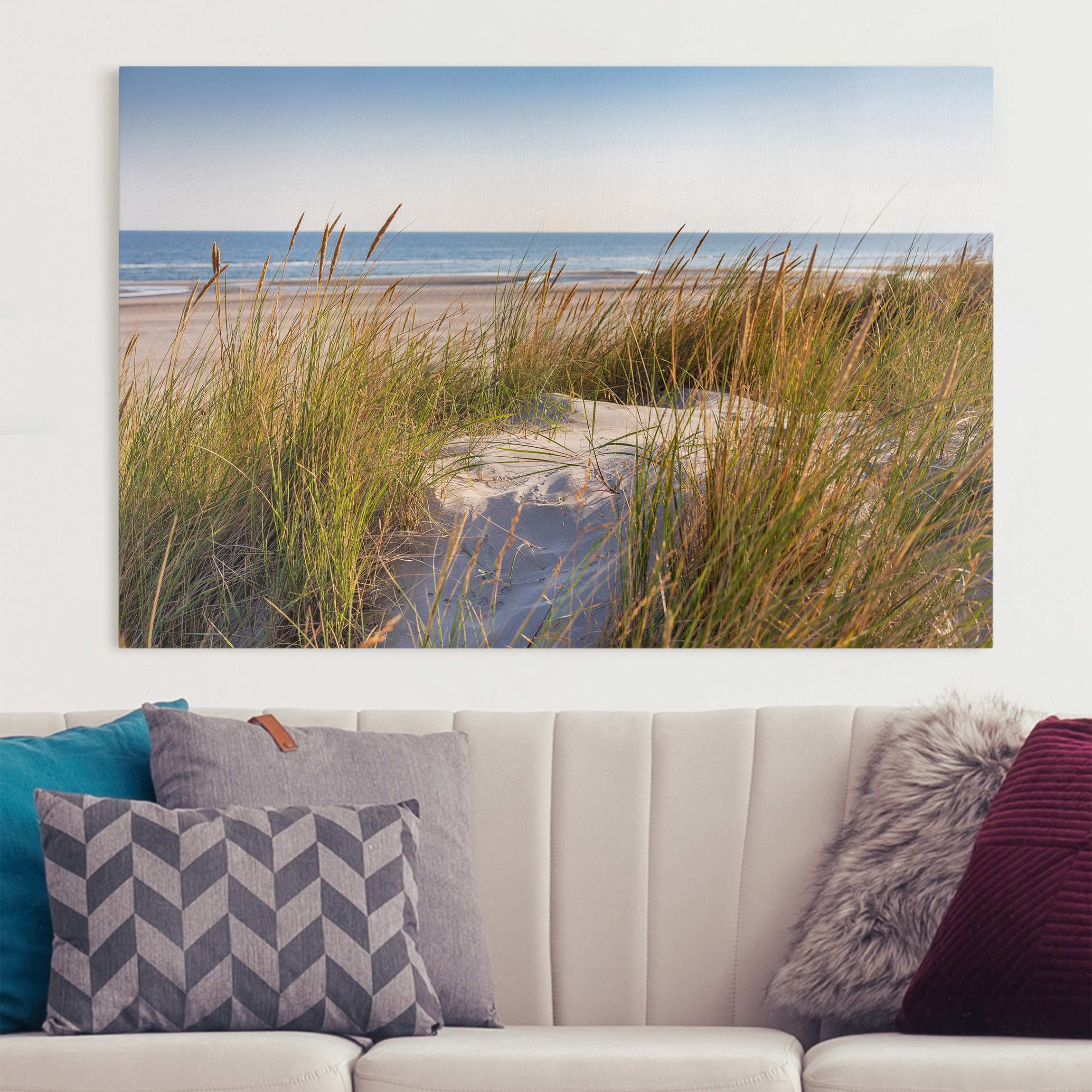 Lienzo cuadro en lienzo bastidor impresion en lienzo beige paisaje playa mar dunas de arena marítimo 32 dormitorio salón pasillo 90 x 60 cm