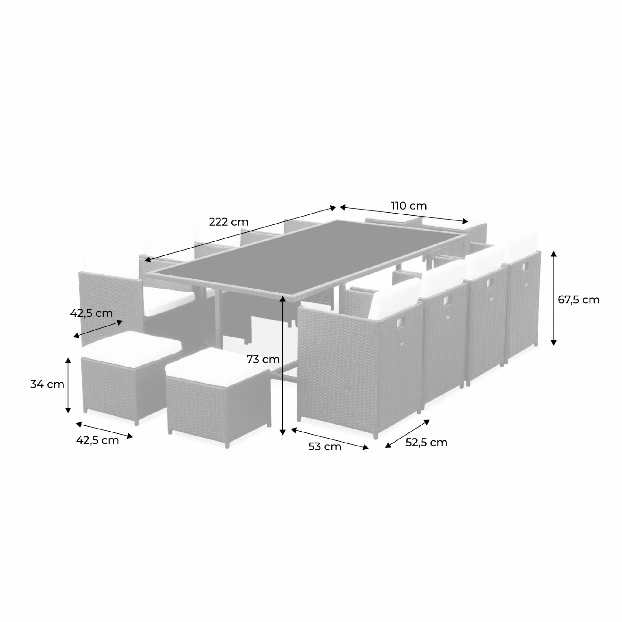 Set tavolo da giardino in resina intrecciata, 8-12 posti, Scala di grigi - 7