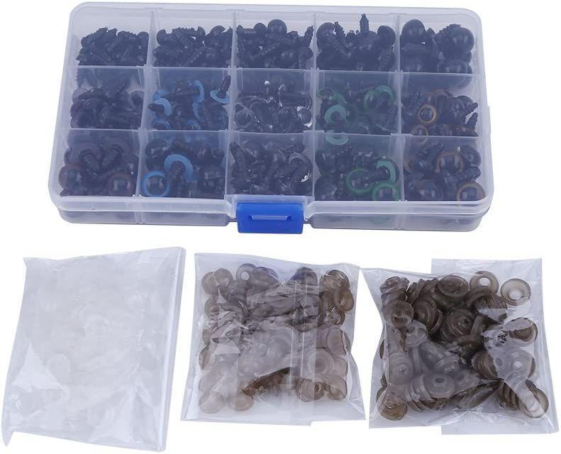 Plastikowe oczy zabezpieczające 10/12 mm, 264 sztuki z podkładkami do robienia lalek, kolorowe plastikowe oczy, majsterkowanie, rękodzieło, zwierzę