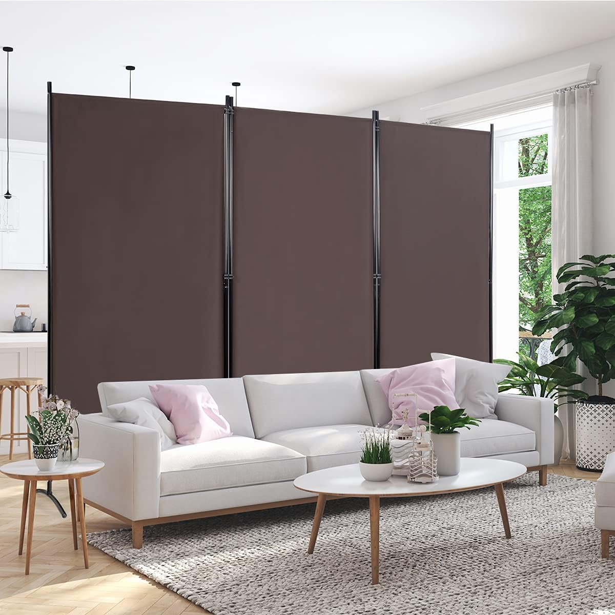 Divisorio Per Ambienti, Pannello Divisorio Portatile Con Ruote, Supporto Divisorio Per Tende, Divisorio Indipendente, Schermo Per Privacy Per Ufficio, Camera Da Letto, Sala Da Pranzo, Marrone | IT - 8