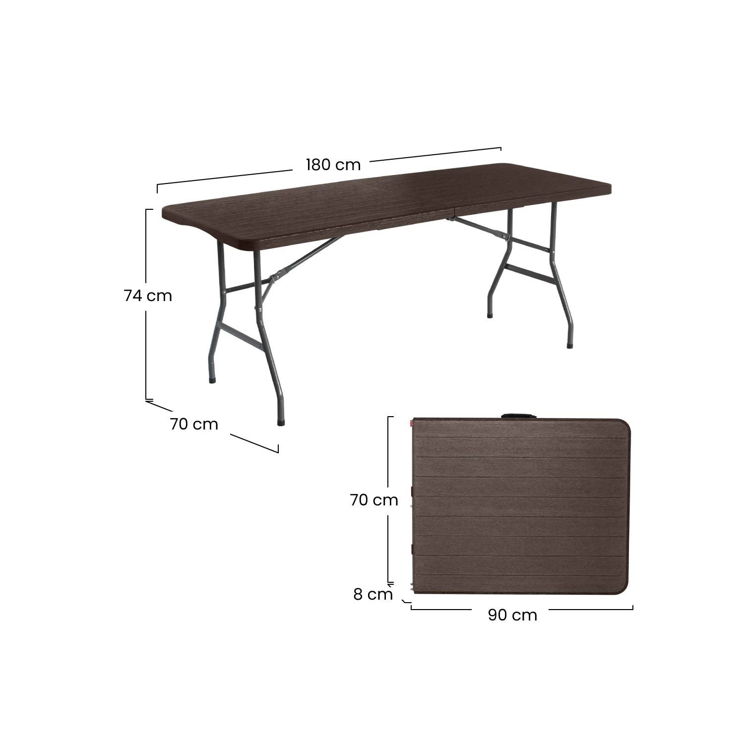 Table pliante rectangulaire effet bois 180x74x70cm 7house - 5
