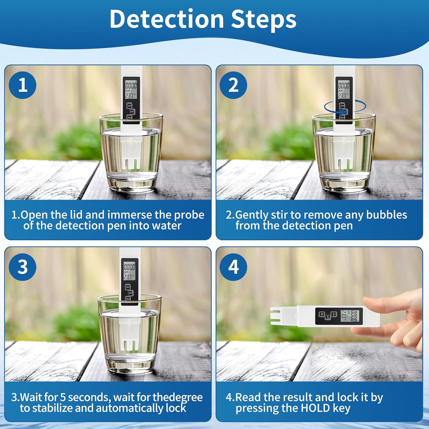 3-en-1 Mètre de Test de qualité de l'eau TDS EC Température, Portable Stylo Numérique Haute Précision avec Affichage LCD Compensation Automatique Temp - 5