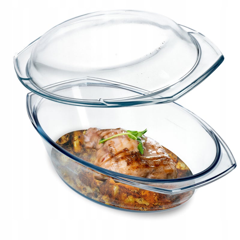 NACZYNIE ŻAROODPORNE Z POKRYWKĄ 2,9 L DO ZAPIEKANIA OWALNE SZKLANE FORMA