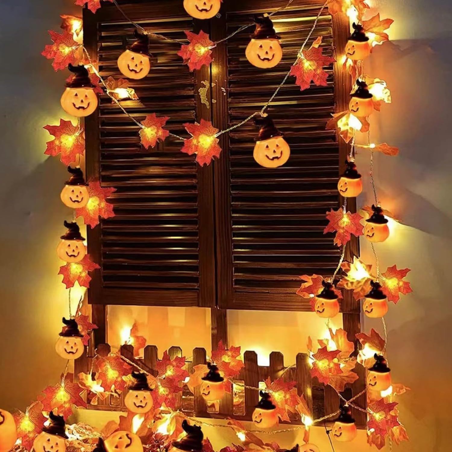 Girlanda świetlna z dyniami i liśćmi klonu na Święto Dziękczynienia lub Halloween metry z diodami LED dekoracja jesienna Klasa energetyczna A