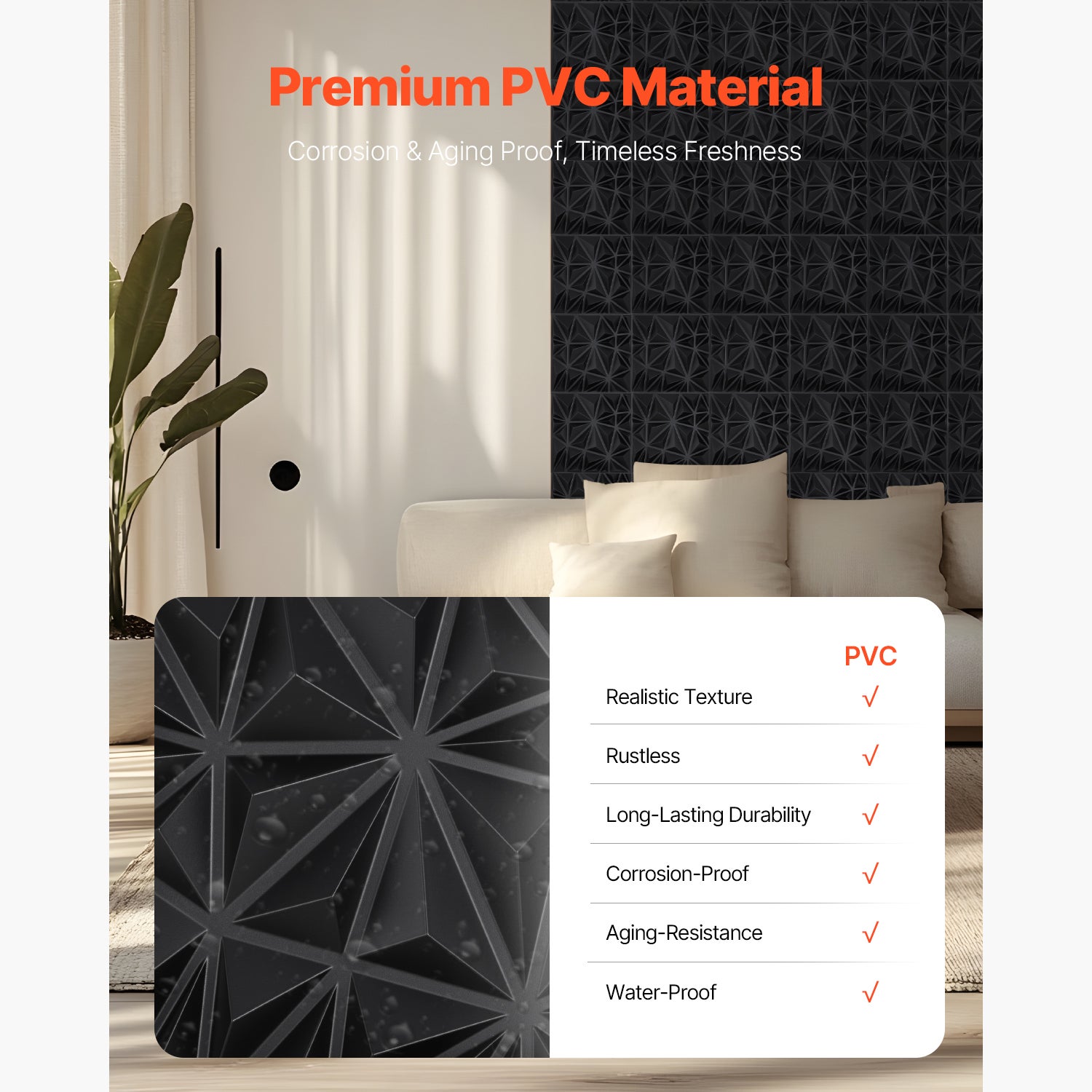 Panneaux muraux SucceBuy 3D,lot 33,carreaux en PVC à motif diamants 11,81 x 11,81 po,couverture 32 pi2,panneau mural décoratif moderne,noir mat - 6