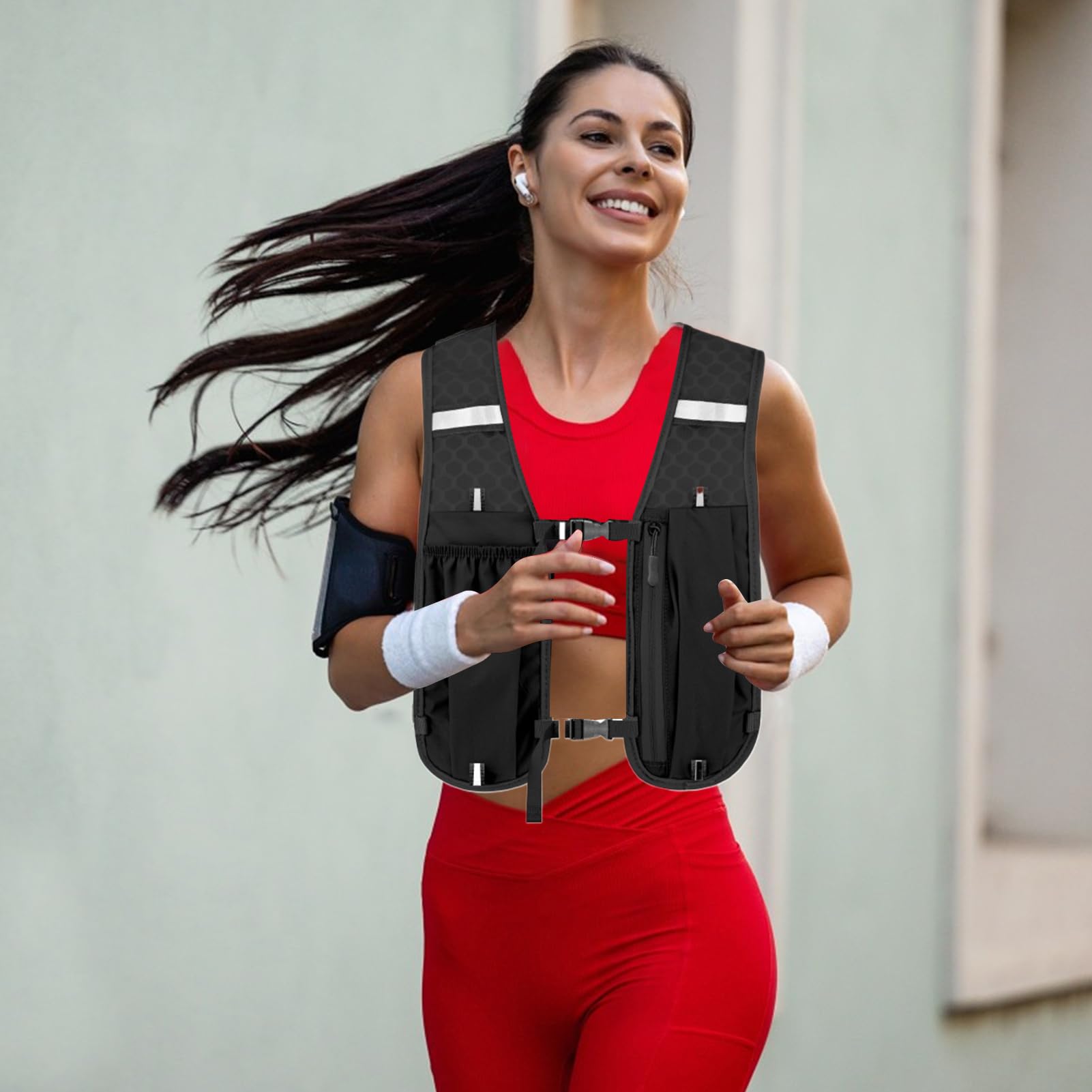 AUTRUCKER Gilet de course universel avec gourde de 550 ml - Gilet de randonnée outdoor, gilet de course réfléchissant, adapté à course à pied (noir) - 8