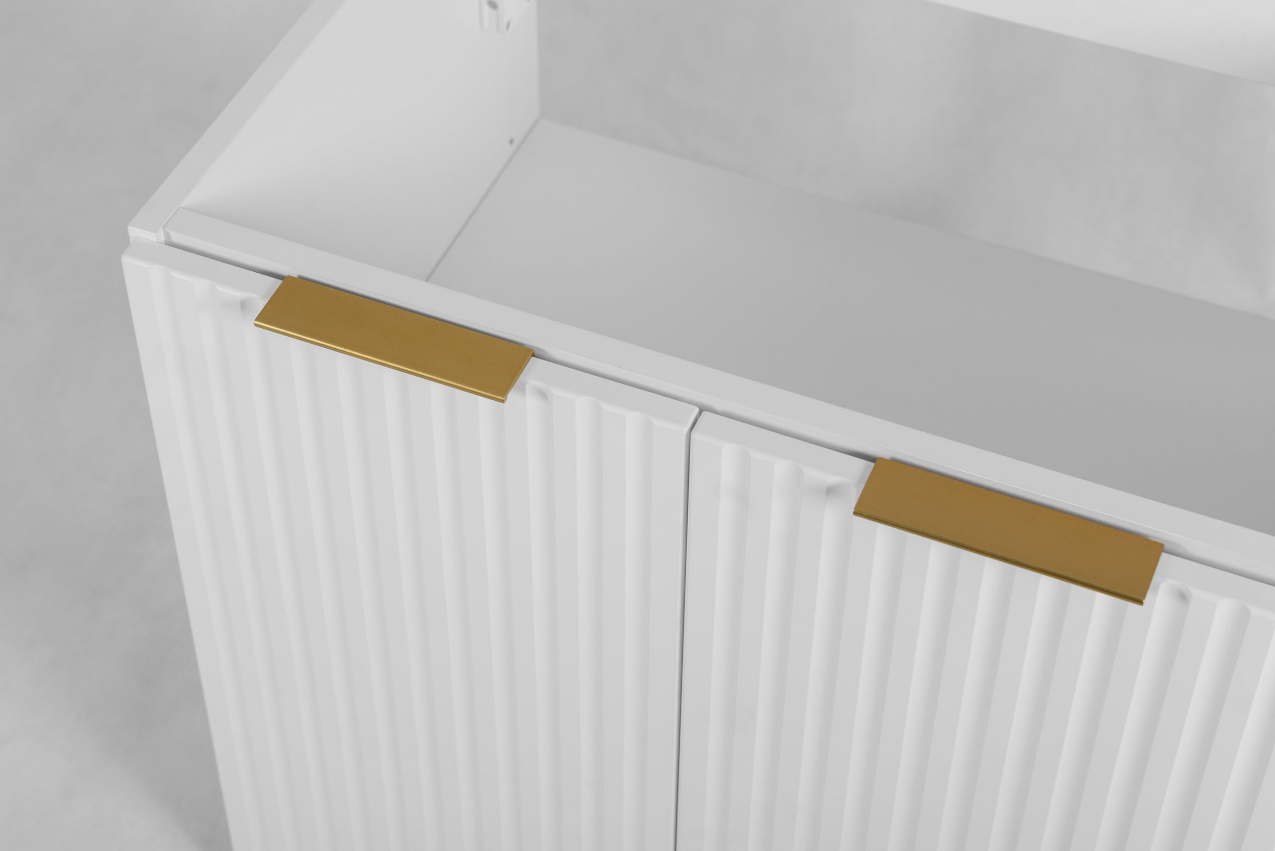 Zestaw łazienkowy FLOW 120 cm biały z blatem dąb craft i regałami - 7