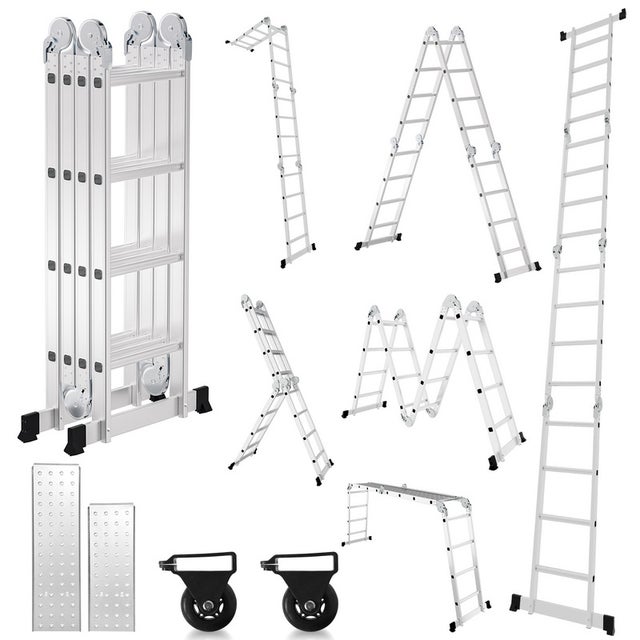 Scala multifunzione in alluminio 360cm Scala telescopica con piattaforma multiuso Scaletta pieghevole fino a 150KG