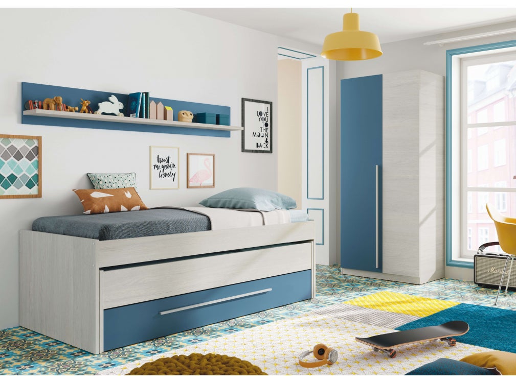 Cama nido juvenil con estante Wic Azul Blanco Alpes 200 x 66 x