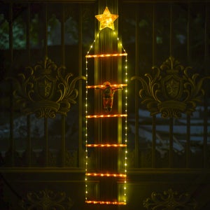 Ghirlanda Natalizia Con Babbi Natale Che Si Arrampicano - 110 Cm - Decorazione In Plastica Per Esterno/Interno - 2