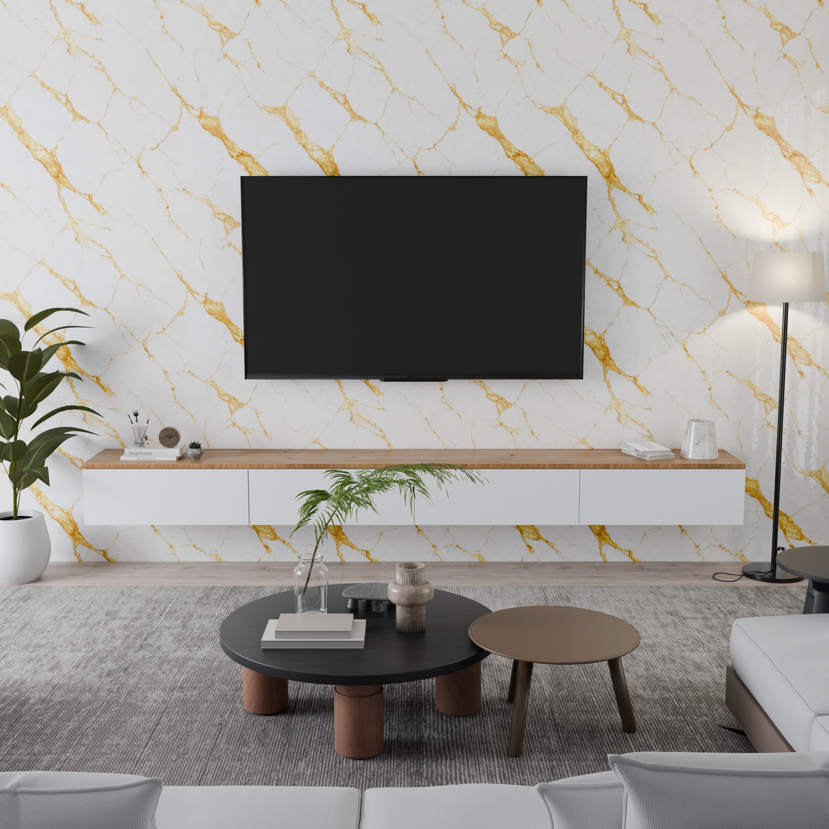 Panneau mural – Blanc Or – Effet Marbre – 250x120x0.3CM - 4