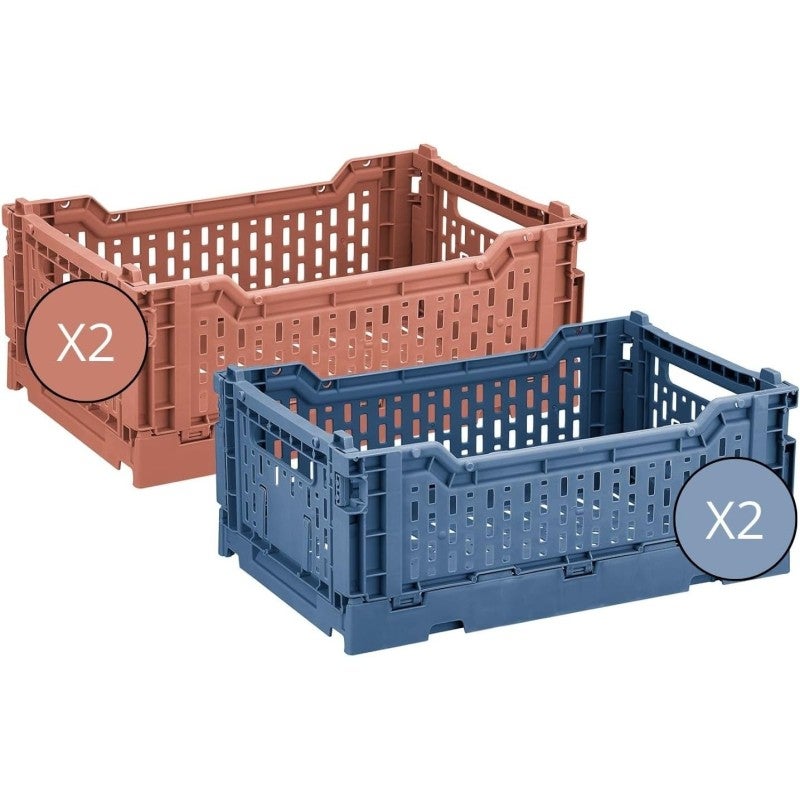 4 Bacs De Rangement Pliables Bossjoy – Pour Cuisine, Salle De Bain, Bureau – Empilables, Aérés, Poignée – Idéal Organisation