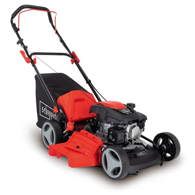 Scheppach Tondeuse thermique MP150-46 - moteur 4 temps - 150 cm³ - largeur de coupe 46 cm - 1000 m² - hauteur de coupe 25-75 mm - bac 55L