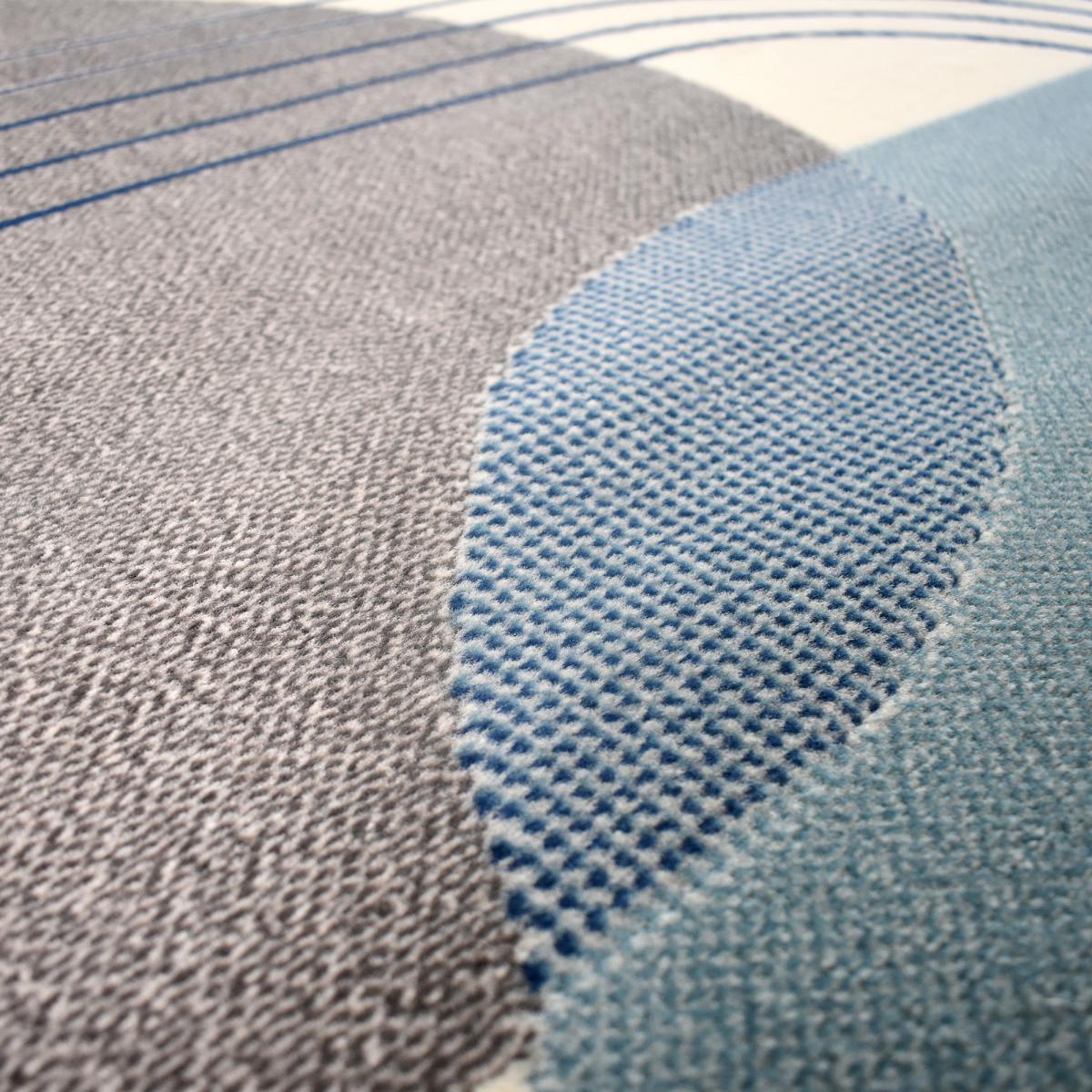 tapis salon 160x225 tissé bleu et crème rectangle motif rétro-vintage LYN49 COURBLA - 3