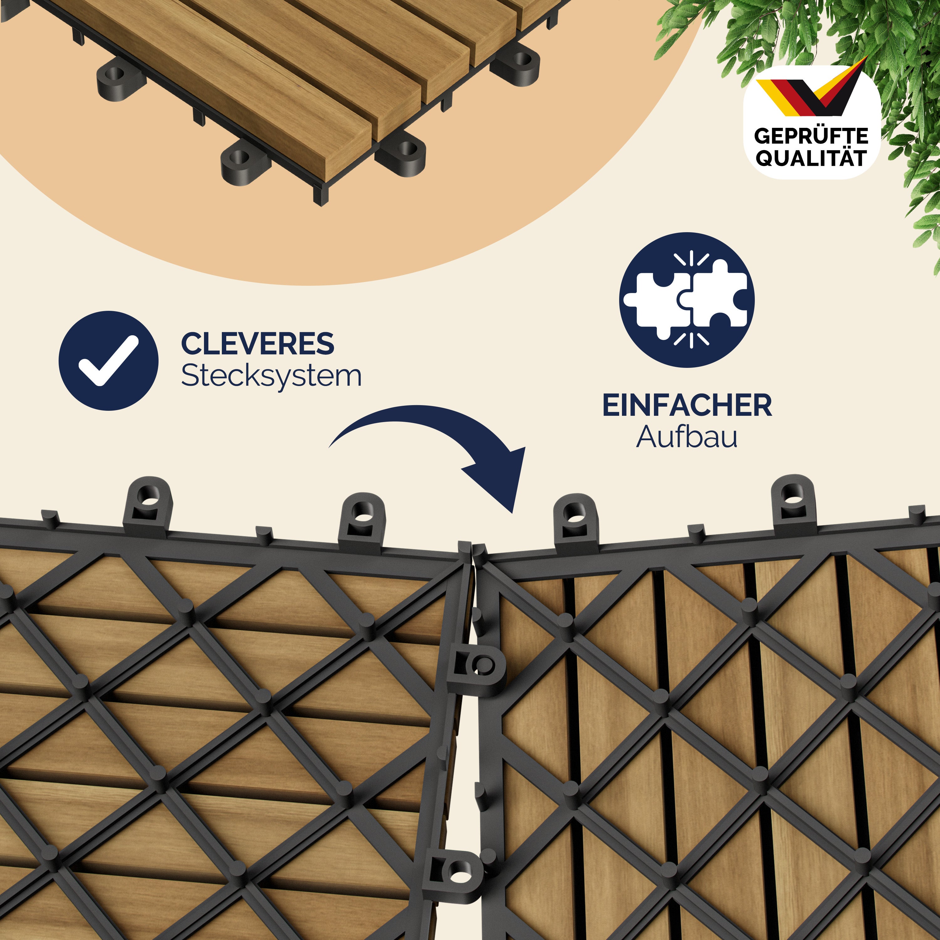 11x Dalles de terrasse en bois d'acacia 1m² Dalle clipsable 30x30cm Revêtement de sol extérieur terrasse jardin - 7