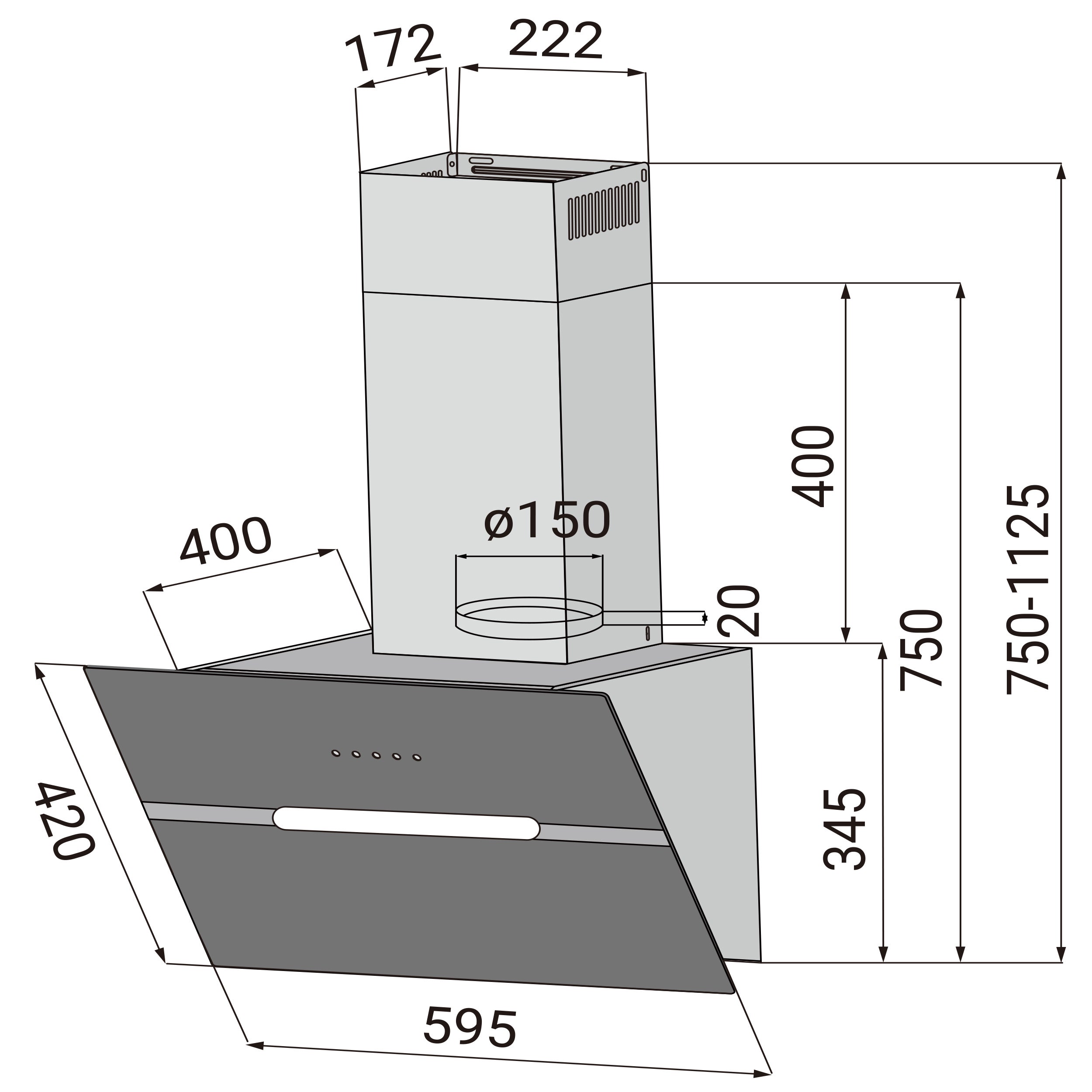 CIARRA Hotte Tactile 60cm 650m³/h APP Contrôle Touch Tactile A+++ 4 Vitesses Booster Recyclage ou Évacuation Noir CD6736FB - 5