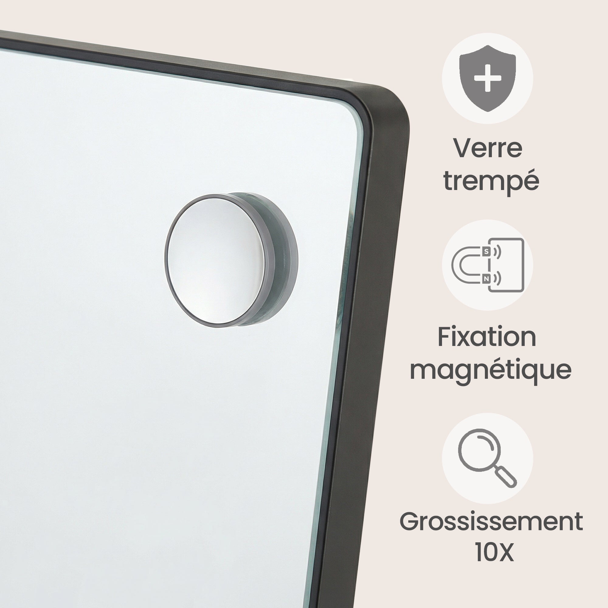 Grand Miroir sur Pied, avec Miroir Grossissant, Verre Trempé, Rectangulaire, Coins Arrondis, 160 x 50 cm, Noir - 4