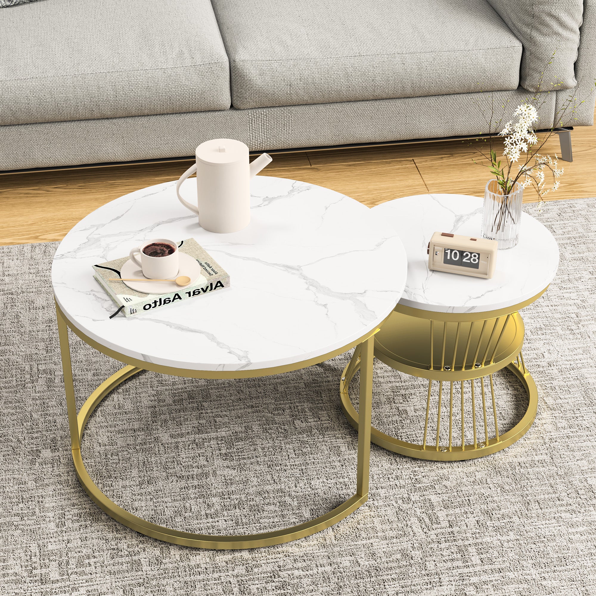 Nathan James Kendall Set 2 Tavolini Rotondi Impilabili – Stile Mid-Century – Legno Di Gomma, Marrone Chiaro, Facile Montaggio