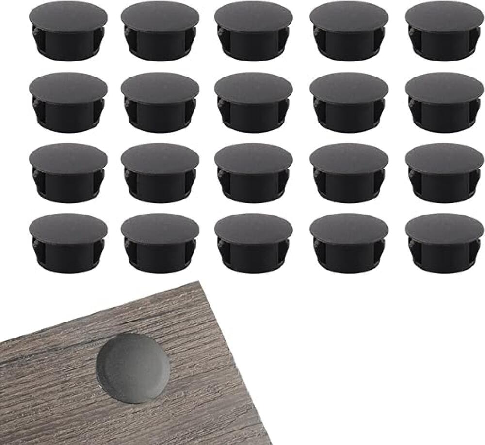 20 sztuk 15 mm okrągłych plastikowych zaślepek, zaślepki otworów meblowych, plastikowe zaślepki otworów, czarne, zaślepki do otworów wiertniczych do